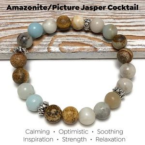 Genuine Amazonite Picture Jasper Stretch Bracelet